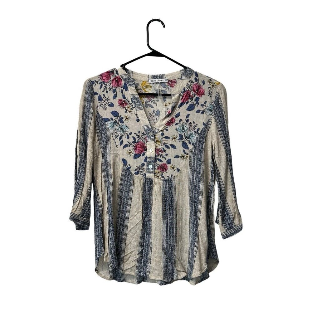 Figueroa And Flower Blouse Size P Medium Buttons Cottagecore Boho Peasant Modern
